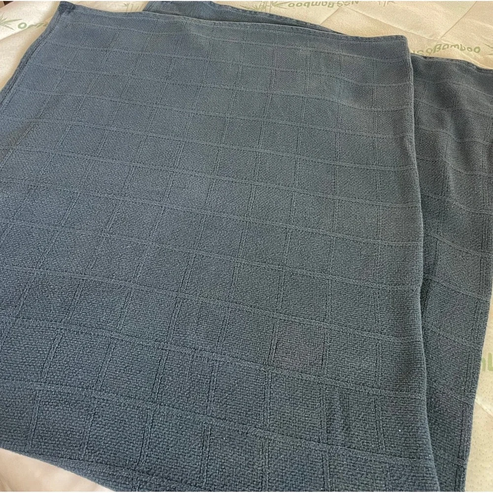 Ralph Lauren Home Cotton Throw Blanket Twin Navy Blue Grid Woven Made in USA